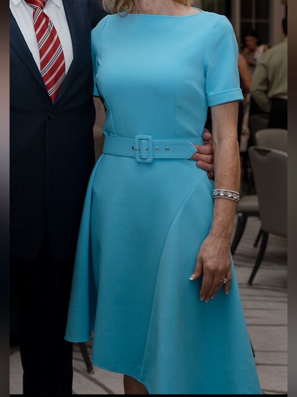 Neiman Marcus Turquoise Belted A-Line Dress